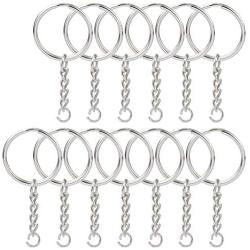 NANSSY 150 1''/25mm Split Keyrings with Chain Silver Keychain Ring, Key Chains Rings Parts with Open Jump Ring and Connector. (150)