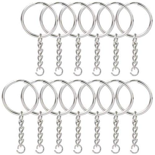 NANSSY 150 1''/25mm Split Keyrings with Chain Silver Keychain Ring, Key Chains Rings Parts with Open Jump Ring and Connector. (150)