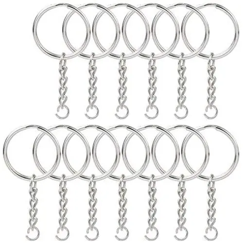 NANSSY 150 1''/25mm Split Keyrings with Chain Silver Keychain Ring, Key Chains Rings Parts with Open Jump Ring and Connector. (150)
