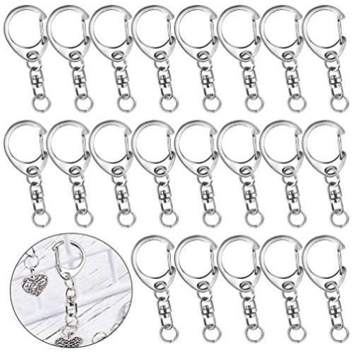 60 Pcs Key Ring with Chain, Roctee D Snap Clasp Keychain Hooks with Jump Rings, DIY Metal Key Ring Split Rings for Keys, 360° Rotation, Not Rust & No Fade (M Size, Silver)