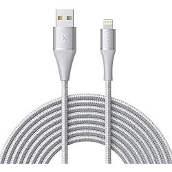 Xcentz iPhone Charger 10ft, MFi Certified Lightning Cable, Braided Nylon High-Speed iPhone Cable with Premium Metal Connector for iPhone 11/X/XS/XR/XS Max/8/7/6/5S/SE, iPad Mini/Air, Silver