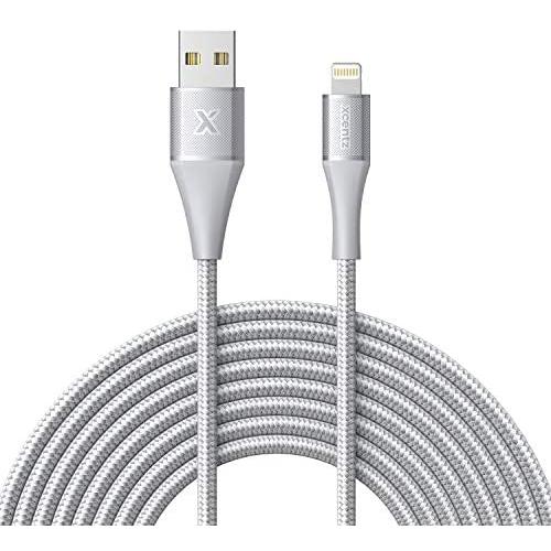 Xcentz iPhone Charger 10ft, MFi Certified Lightning Cable, Braided Nylon High-Speed iPhone Cable with Premium Metal Connector for iPhone 11/X/XS/XR/XS Max/8/7/6/5S/SE, iPad Mini/Air, Silver