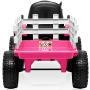Kidzone 12V 7AH EVA Treaded Tires Kids Battery Powered Electric Tractor with Trailer Toddler Ride On Ground Loader Twin Moto w/ 2 Speeds 7-LED Lights USB & Bluetooth Audio, Pink