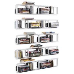 YOU HAVE SPACE Wall Mount Media Storage Rack Cd DVD Organizer 34 Inch Metal Floating Shelf Set of 5 White