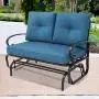 Oakmont Outdoor Loveseat Patio Swing Rocking Glider 2 Seats Metal Furniture Set (Peacock Blue)