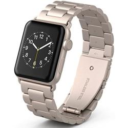 PUGO TOP Compatible with Apple Watch Band 42mm 44mm Series 6/5/4/3/2/1/SE for Men Women Stainless Steel Iwatch Strap Replacement Band with Modern Butterfly Buckle. (42mm/44mm, Champagne Gold)