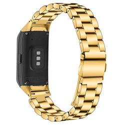 Compatible with Samsung Galaxy Fit SM-R370 Bands, Galaxy Fit Watch Band Solid Stainless Steel Metal Replacement Bracelet Strap for Galaxy Fit SM-R370 Smart Watch, Adjustable (Gold)