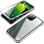 Jonwelsy Magnetic Adsorption Case for iPhone 12 Pro Max(6.7 inch), 360 Degree Full Body Front and Back Clear Tempered Glass Flip Cover, Metal Bumper Frame with Lens Protection for 12Pro Max (Silver)