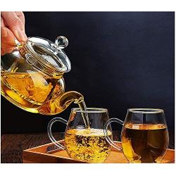 Suns Tea 32oz (950 ml) Ultra Clear | Lead-free | No Metal or Plastic Parts | Borosilicate Glass Teapot & See-thru Glass Infuser - For Loose Tea, Bagged and Flowering Teas