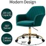 HOMHUM Modern Velvet Home Office Computer Desk Task Chair with Wheels, Mid-Back Adjustable Swivel with Arms Chair, Green Vanity Chair with Gold Metal Base