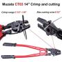 Muzata Wire Rope Crimping Tool 14 inch Hand Swager Crimper for 1/8 7/64 3/32 5/64 1/16 inch Copper,Aluminium Sleeves,Crimp Ferrules Cable Railing,End Fitting Terminals CT03,CT1