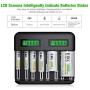 EBL LCD Universal Battery Charger - 8 Bay AA AAA C D Battery Charger for Rechargeable Batteries Ni-MH AA AAA C D Batteries with 2A USB Port, Type C Input, Fast AA AAA Battery Charger