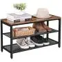 VASAGLE Shoe Bench, Shoe Rack with 2 Mesh Shelves, Shoe Storage Organizer for Entryway Hall, Metal, Industrial, Rustic Brown and Black ULBS74X