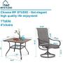 MFSTUDIO 5 Piece Metal Patio Armrest Dining Swivel Chairs and Larger Square Table Set, 37'' Square Bistro Wood-Like Table and 4 Backyard Garden Rock Chairs - Umbrella Hole 1.57''