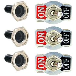 Etopars 3 X Heavy Duty 20A 125V 15A 250V SPST 2 Terminal Pin ON/OFF Rocker Toggle Switch Flick Metal Waterproof Cap Knob