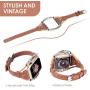 Wearlizer Leather Compatible with Apple Watch Bands 38mm 40mm for iWatch SE Womens Handmade Twist Strip Brown Strap with Bronze Rivet Rope Wristband Stylish Bracelet (Silver Clasp) Series 6 5 4 3 2 1