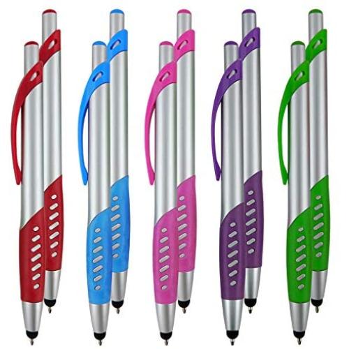 Stylus Pen, 2 in 1 Capacitive Stylus & Ballpoint Click Pen with Comfort Grip for Universal Touchscreen Devices, Tablets,iPad, iPhone 6,6 Plus, iPod, Android, Samsung Galaxy(Silver 10 Pack)