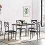 VECELO Rustic Country Set Wooden Table and 4 Chairs with Metal Legs for Breakfast Nook, Kitchen, Dining Room-4 Placemats Included, Black