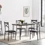 VECELO Rustic Country Set Wooden Table and 4 Chairs with Metal Legs for Breakfast Nook, Kitchen, Dining Room-4 Placemats Included, Black
