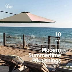 Wikiwiki Offset Cantilever Umbrella 10ft Patio Umbrella Outdoor Hanging Umbrellas - 360 Degree Rotation with Integrated Lifting System and Cross Base