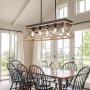 Merbotin Farmhouse Kitchen Island Light, 5-Light Distressed White Wood Finish Rustic Dining Table Chandelier Ceiling Light Hanging for Dining Room, Kitchen Island - Grain Brown Wood Finish…