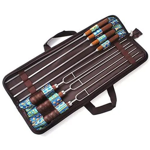 DONGXIUB Grilling Stainless Steel Needles Barbecue Forks Roasting Sticks BBQ Forks and U Shape Metal Shish Kebab Skewers with Wooden Handle 7 Piece Set DONGXIUB Grilling Stainless Steel Needles Barbecue Forks Roasting Sticks BBQ Forks and U Shape Metal Shish Kebab Skewers with Wooden Handle 7 Piece Set