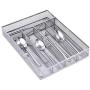 Flatware Organizers 5 Compartments, Metal Mesh Kitchen Utensil Drawer Cutlery Tray with 4 Foam Feet, Silver