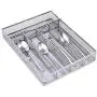 Flatware Organizers 5 Compartments, Metal Mesh Kitchen Utensil Drawer Cutlery Tray with 4 Foam Feet, Silver Flatware Organizers 5 Compartments, Metal Mesh Kitchen Utensil Drawer Cutlery Tray with 4 Foam Feet, Silver