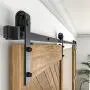 Winsoon 5-18FT Sliding Barn Wood Door Hardware Cabinet Closet Kit Antique Style for Double Doors Black Surface (18FT /216'' 2 Doors Track Kit)