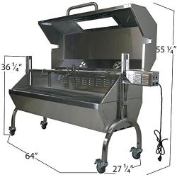 TITAN GREAT OUTDOORS BBQ Rotisserie Grill w/Roaster Spit and Glass Hood, 125 lbs.