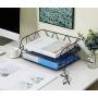 PAG 2 Packs Desktop File Organizer Metal Stackable Horizontal Letter Tray Paper Holder Rack, Black