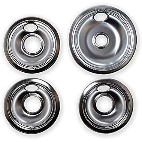 KITCHEN BASICS 101 Replacement Chrome Drip Pans for Whirlpool W10196405 and W10196406 - Includes an 8-Inch and 3 6-Inch Pans, 4 Pack