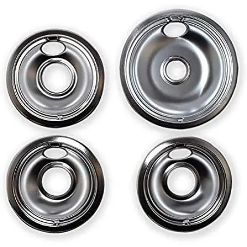 KITCHEN BASICS 101 Replacement Chrome Drip Pans for Whirlpool W10196405 and W10196406 - Includes an 8-Inch and 3 6-Inch Pans, 4 Pack KITCHEN BASICS 101 Replacement Chrome Drip Pans for Whirlpool W10196405 and W10196406 - Includes an 8-Inch and 3 6-Inch Pans, 4 Pack