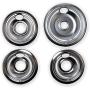 KITCHEN BASICS 101 Replacement Chrome Drip Pans for Whirlpool W10196405 and W10196406 - Includes an 8-Inch and 3 6-Inch Pans, 4 Pack