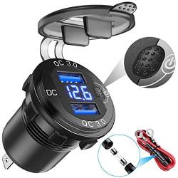 YONHAN [Upgraded Version] Quick Charge 3.0 Dual USB Car Charger with Voltmeter & ON/Off Switch, Metal 36W 12V USB Outlet Fast Charger for Car Boat Marine ATV Truck and More