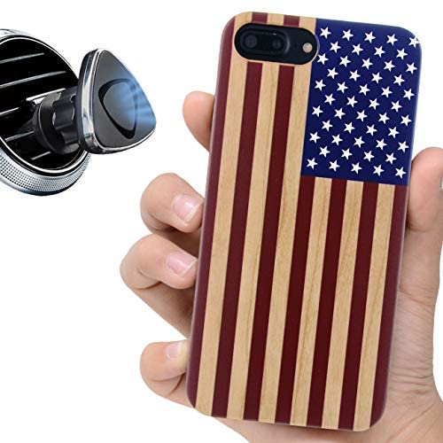 iProductsUS Wood Phone Case Compatible with iPhone SE (2020), iPhone 8, 7, 6/6S and Magnetic Mount, American Flag Printed in USA, Built-in Metal Plate,TPU Bumper Protective Shockproof Cover (4.7'')