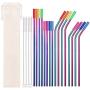 Metal Straws Stainless Steel Straws 16 Pcs 10.5'' 8.5'' Reusable Drinking Straws Rainbow Multi Colored Straws for 20 24 30 OZ Yeti Rtic Tumblers with 16 Silicone Tips 4 Cleaning Brush 1 Case