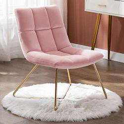 Duhome Velvet Accent Chair Retro Leisure Lounge Chair Mid Century Modern Chair Vanity Chair for Living Room Bedroom with Gold Metal Legs Salmon Pink 1 PCS