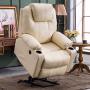Mcombo Electric Power Lift Recliner Chair Sofa with Massage and Heat for Elderly, 3 Positions, 2 Side Pockets and Cup Holders, USB Ports, Faux Leather 7040 (Medium, Creme White)