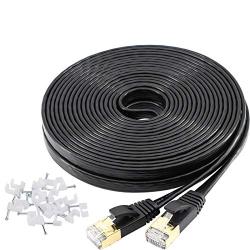 Jadaol Cat 7 Ethernet Cable 25 ft Shielded (SSTP), High Speed Solid Flat Internet Lan Computer patch cord, faster than Cat5e/Cat5/cat6, Durable Rj45 Cat7 network Wire for Router,Modem, Xbox, PS-Black