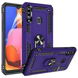 Galaxy A20S Case (Not Fit Galaxy A20/A20E) with HD Screen Protector, Gritup [Military Grade] 360 Degree Rotating Metal Ring Holder Kickstand Armor Bracket Cover Phone Case for Samsung A20S Purple