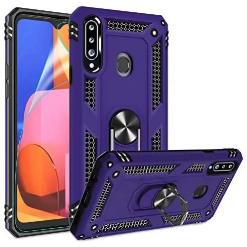 Galaxy A20S Case (Not Fit Galaxy A20/A20E) with HD Screen Protector, Gritup [Military Grade] 360 Degree Rotating Metal Ring Holder Kickstand Armor Bracket Cover Phone Case for Samsung A20S Purple