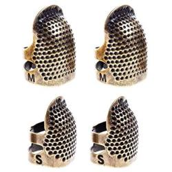 Juland 4 Pieces Sewing Thimble Retro Handwork Finger Shield Protector Adjustable Metal Copper Ring Fingertip Thimble Embroidery Needlework Pin Needles Sewing Quilting Craft DIY Tools
