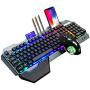 Wireless Gaming Keyboard and Mouse,RGB Backlit Rechargeable Keyboard Mouse with 4800mAh Battery Metal Panel,Removable Hand Rest Mechanical Feel Keyboard and 7 Color Gaming Mute Mouse for PC Gamer