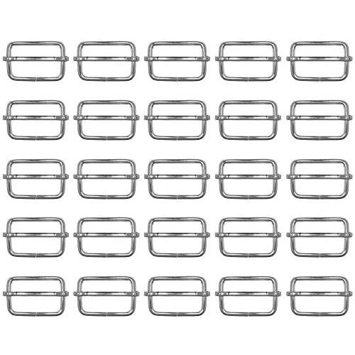 Craft County 25 Piece Pack 1 Inch Silver Adjustable Metal Tri-Glide Slide Buckle DIY, Webbing, Strapping, Leathercraft