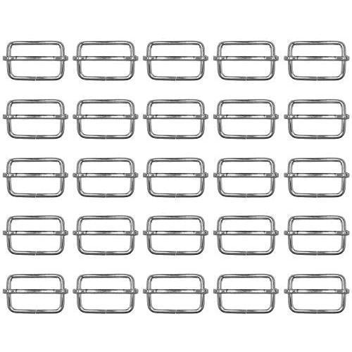 Craft County 25 Piece Pack 1 Inch Silver Adjustable Metal Tri-Glide Slide Buckle DIY, Webbing, Strapping, Leathercraft