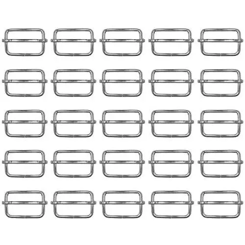 Craft County 25 Piece Pack 1 Inch Silver Adjustable Metal Tri-Glide Slide Buckle DIY, Webbing, Strapping, Leathercraft