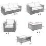 Rattaner Outdoor PE Wicker Furniture Set 7 Pieces Patio Garden Conversation Cushioned Seat Couch Sofa Chair Set-Turquoise Cushion