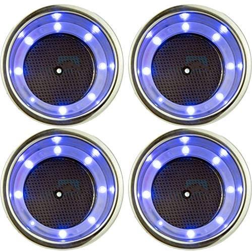 4PCS Stainless Steel 12V 8 LED Blue Light Insert Cup Drink Holder for Marine Boat Car Truck Camper RV with Drain