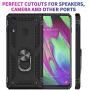 Compatible for Alcatel 3V 2019/5032W Case with HD Screen Protector Military Grade Drop Impact 360 Metal Rotating Ring Kickstand Holder Case for Alcatel 3V 2019/5032W (Black)